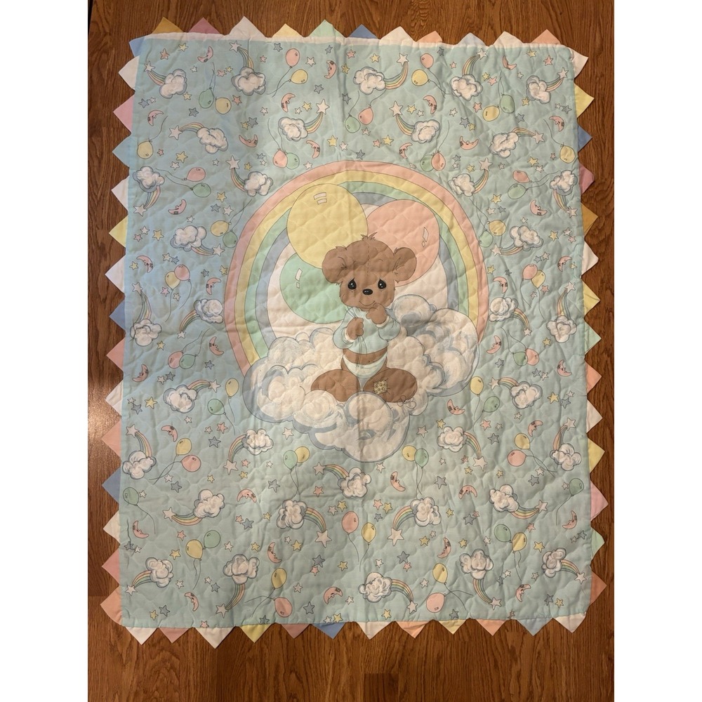 Precious Moments Baby Blanket Quilt Comforter Teddy Bear Balloon Rainbow Moon